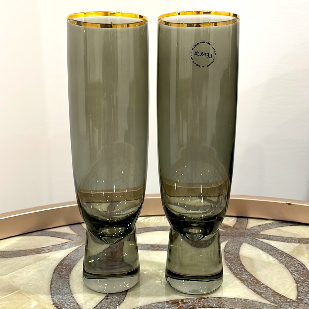 NWT LENOX TRIANNA SLATE FLUTE SET OF 2